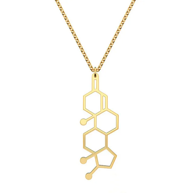 personalized testosterone necklace, Testosterone molecule necklace with hand stamped initial