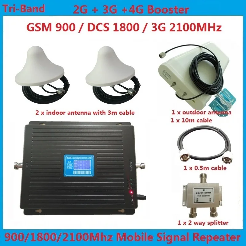 

2G 3G 4G Tri Band Mobile Phone Signal Repeater Amplifier LTE 4G cellular signal booster mi band 3 gsm dcs 3g + omni antenna