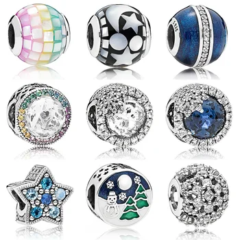 

Authentic 925 Sterling Silver Charm Moon Star Planet Crystal Glaze Beads For Original Pandora Charm Bracelets & Bangles Jewelry