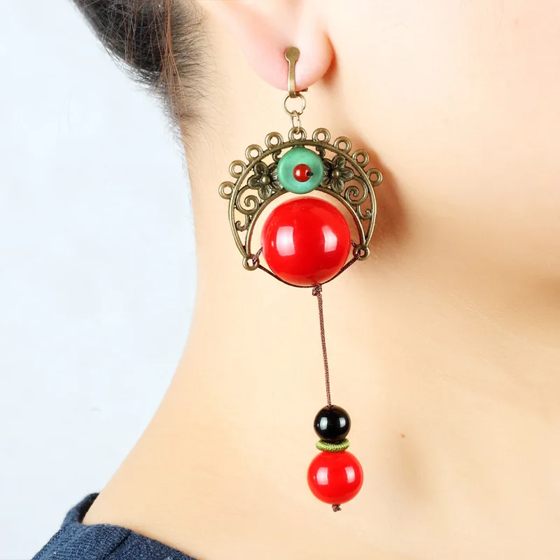 Download CNANIYA Simulated Stone Beads Pendant Earrings Ethnic Retro Hand made Long Vintage Earings From ...