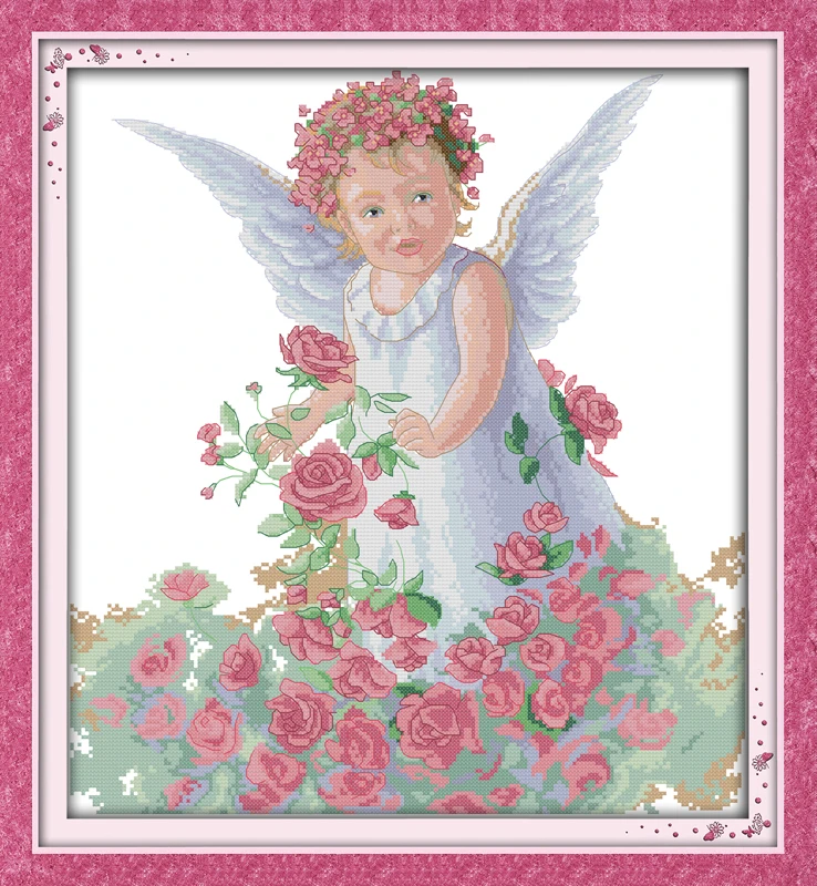 

Rose angel Counted 11CT Printed 14CT DMC Cross Stitch Set DIY Chinese Cotton Cross-stitch Kit Embroidery Needlework