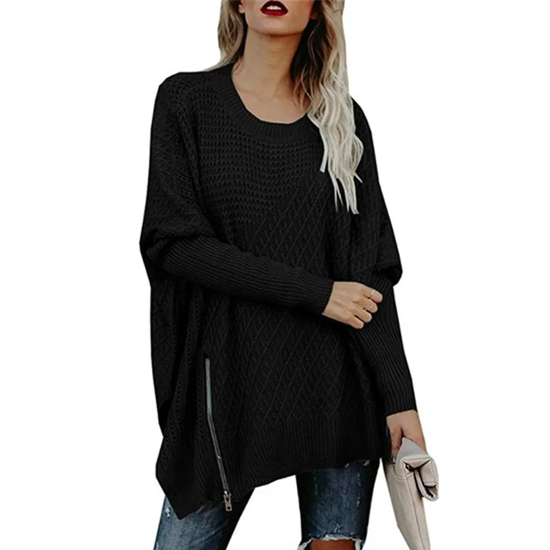 

Danjeaner Autumn Long Sweaters Fashion 2018 Women Sexy Off Shoulder Batwing Sleeve Knitting Pullovers Zipper Decorative Jumpers