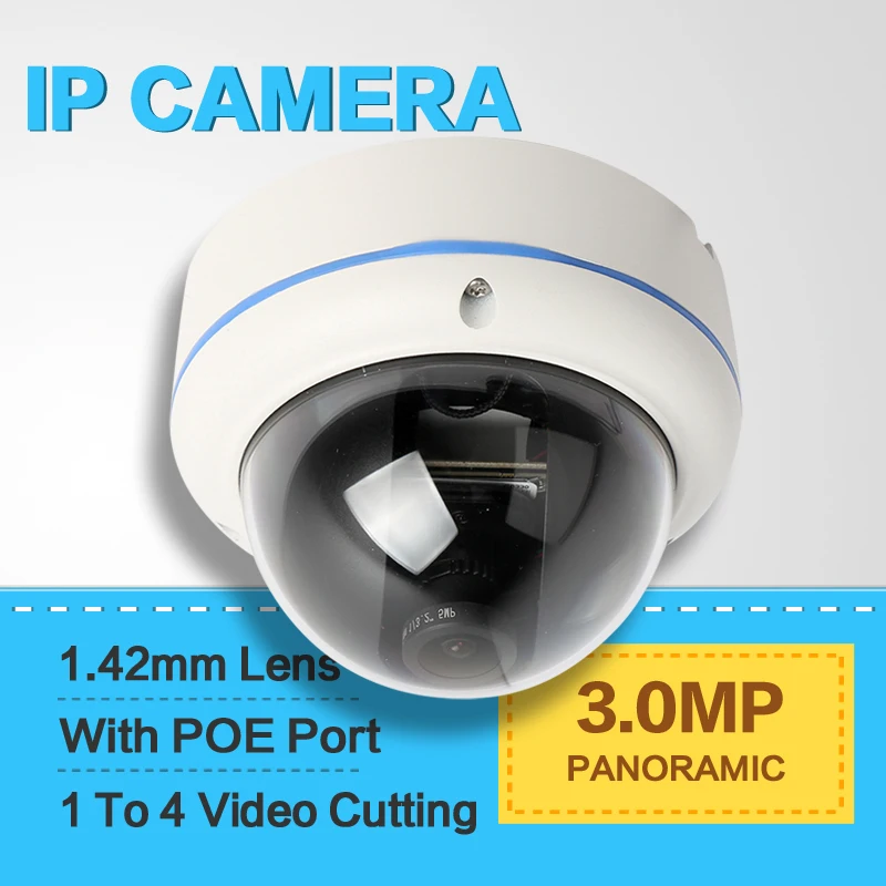 Real Panoramic HD Outdoor Dome Security Camera 360 Degree 3MP FishEye IP Camera POE 1 To 4 Video Cutting 5MP 1.42mm Lens