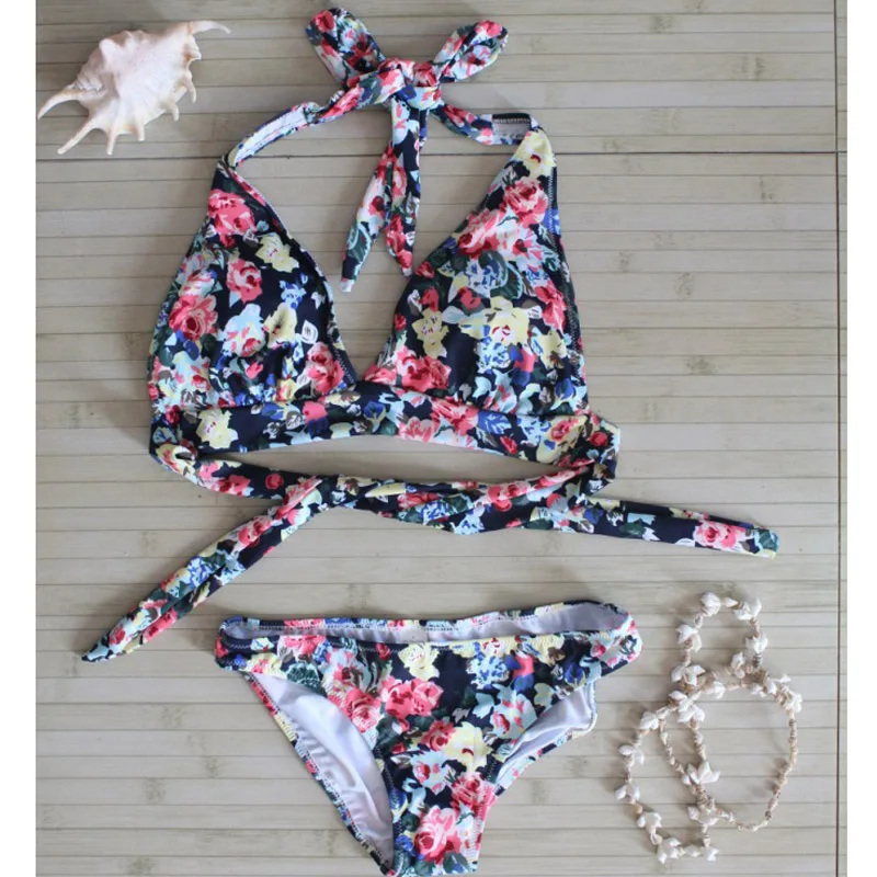 

2017 Brazilian Bikini Set Bandage Swimwear Women Bathing Swim Suit Maillot De Bain Femme Sexy Floral Print Bikini Women Swimsuit