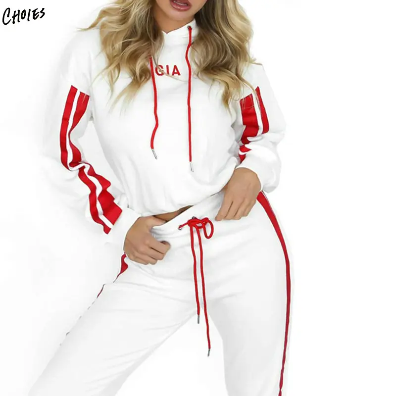 WomenTracksuit полосой вышивки письмо толстовка с длинным рукавом и длинные брюки