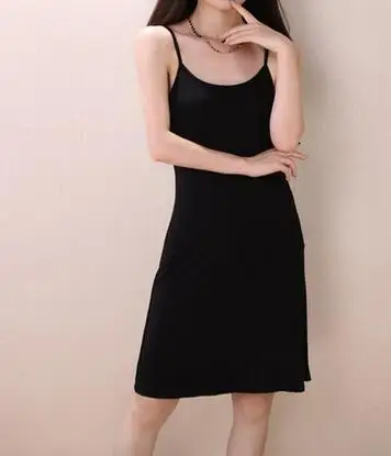 Для женщин модал хлопок Спагетти ремень Танк Основной Полный скольжения средней длины плюс размеры 6XL майка платье юбка для небольших размеров жен - Цвет: Черный