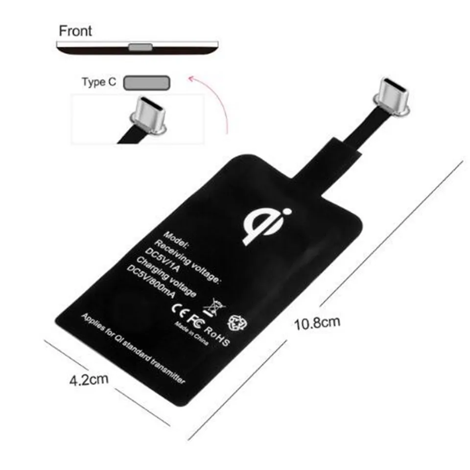 Qi Стандартный беспроводной приемник зарядного устройства для iPhone 6 6s 7 Plus Android Micro usb type C умный зарядный адаптер - Тип штекера: Type C Black
