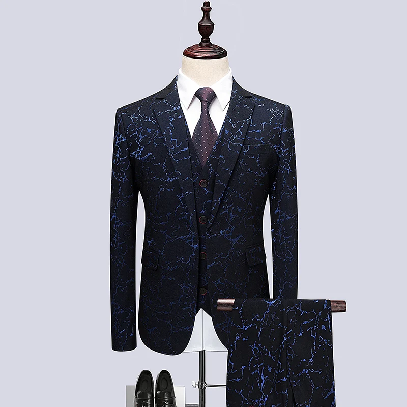 

2019 Asian size new Designs Mens Printed Casual Suit 3pcs Single Breasted Tuxedo Hight Quality Slim wedding Groomsmen Suits