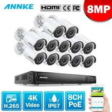 ANNKE 16CH сверхвысокой четкости 4K Ultra HD POE сетевой видеорегистратор безопасности Системы 8MP H.265 NVR, украшенное мозаикой из драгоценных камней, 12X8 Мп возможностью погружения на глубину до 30 м EXIR Ночное видение всепогодный IP Камера