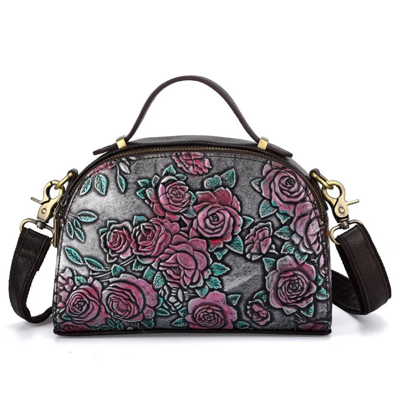 Женская сумка через плечо от известных брендов, тисненая кожа, узор розы, Ретро стиль, для отдыха, женская сумка-мессенджер, сумки с верхней ручкой