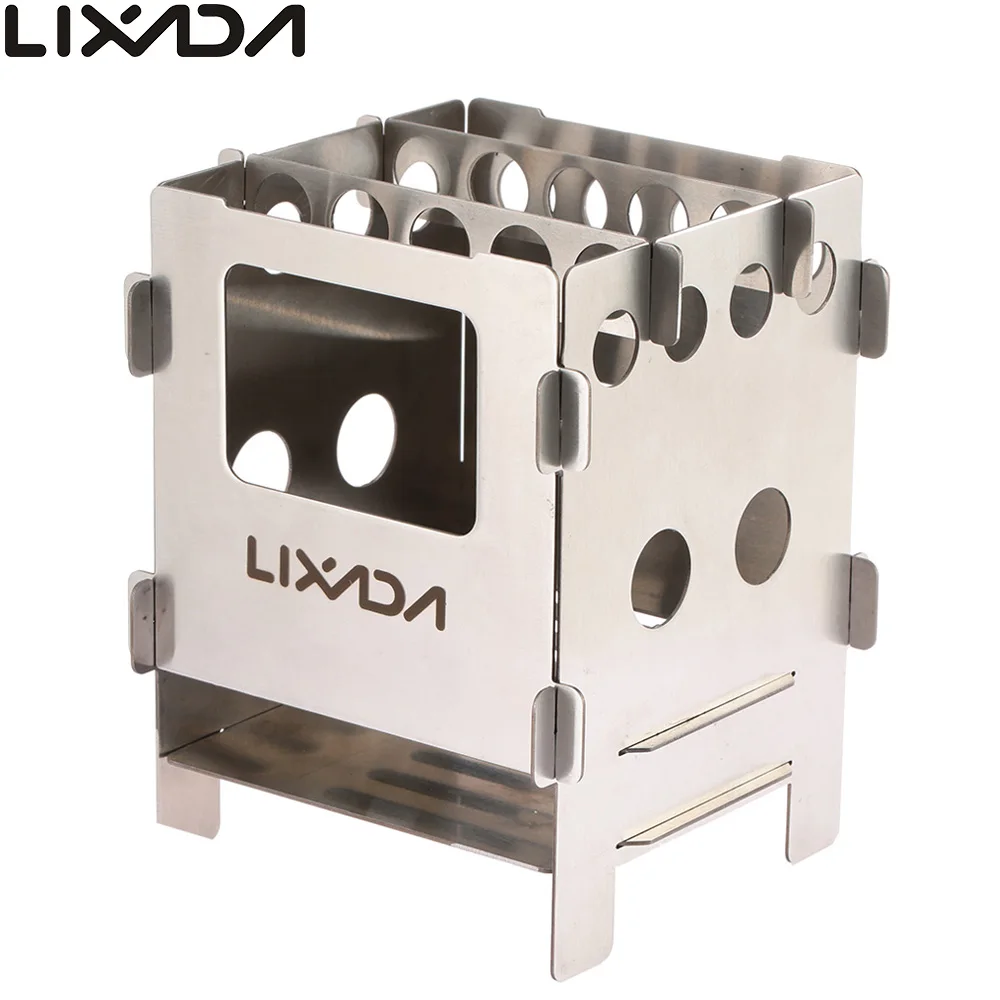 Lixada Portable Stainless Steel Lightweight Folding Wood Stove Pocket Stove Outdoor Camping Cooking Picnic Backpacking Stove