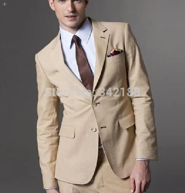 TOP SALE/DIFFERENT STYLES Latest Design Two Buttons Beige Groom Tuxedos Notch Lapel Best Man Groomsman Men Wedding Suitswedding new groom tuxedos grey two buttons notch lapel best man groomsman men wedding suits prom form bridegroom jacket pants tie weddi