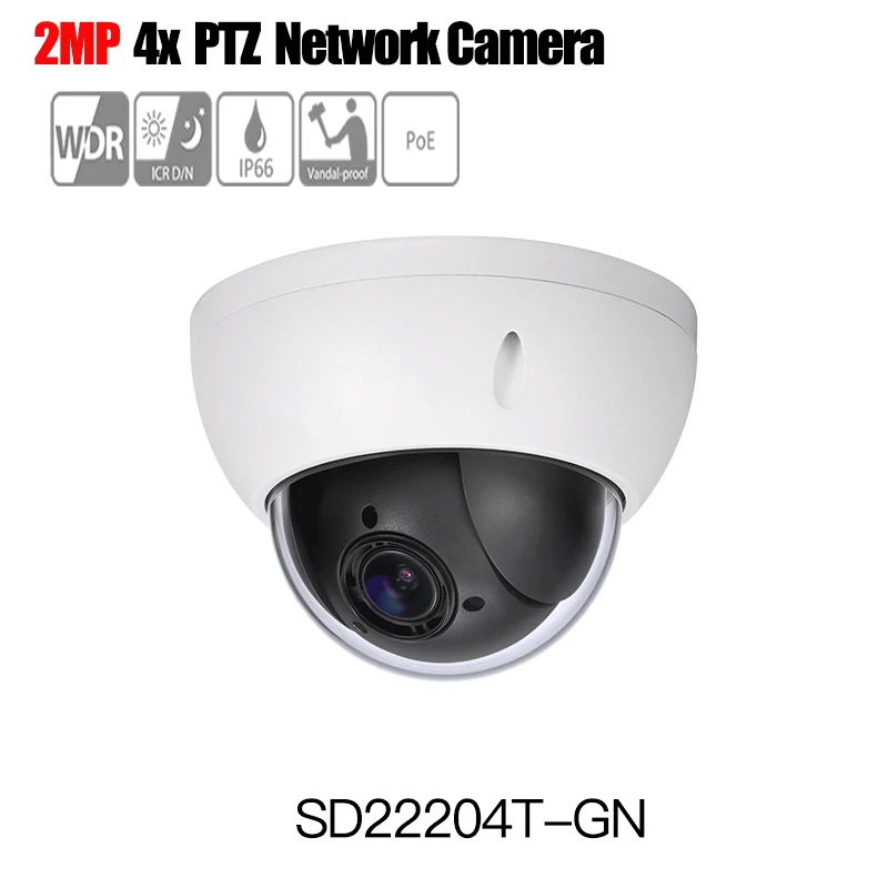 

DH SD22204T-GN 2MP PTZ IP camera 4x optical zoom mini ptz IP66 IK10 DH-SD22204T-GN POE 1080p security camera support sd card