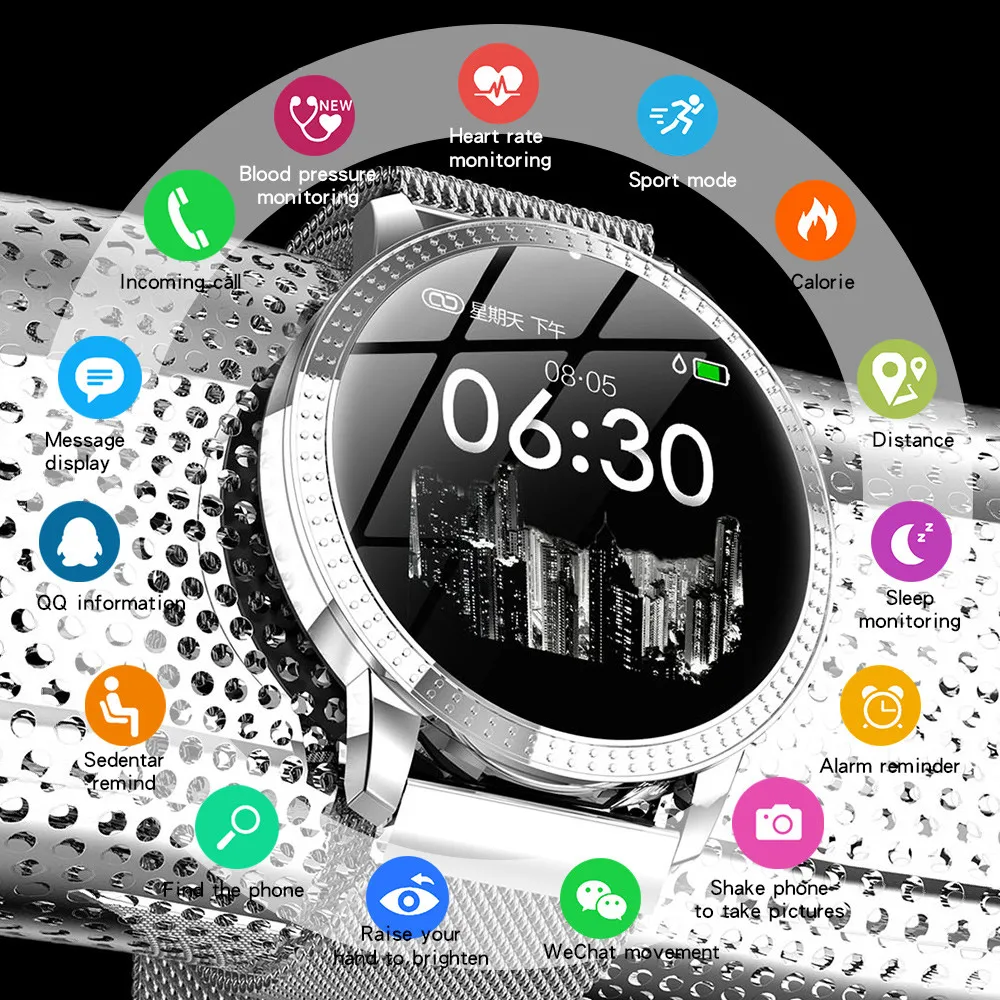 

Fashion 1.22 Inch Color Screen Smart Watch Men IP67 Heart Rate Blood Pressure Monitor Mesh Belt SmartWatch Women Fitness Watches