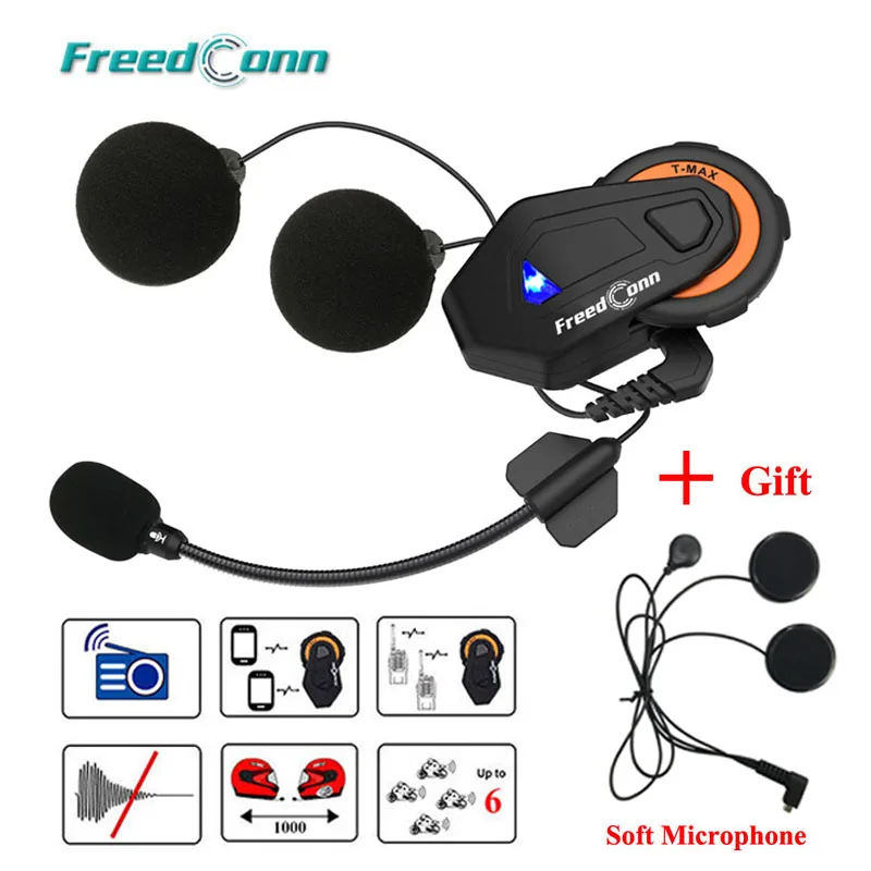 

Freedconn T-Max Motorcycle Helmet Bluetooth Intercom Headset 1000M 6 Riders Group Talk System FM Radio + Soft Earpiece