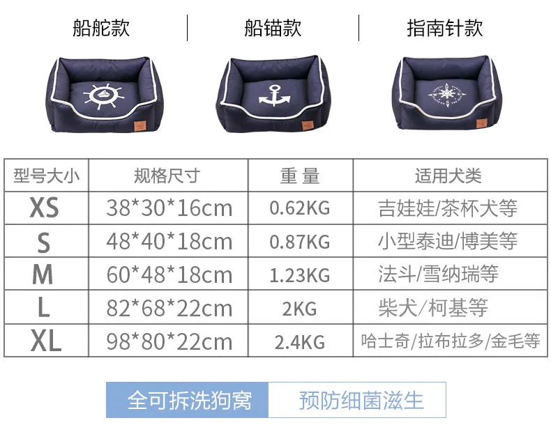 Средиземноморская Съемная моющаяся кровать для собаки кошки морской якорь питомник коврики диван Дом Мягкий щенок продукт для домашних животных для маленьких средних собак SML
