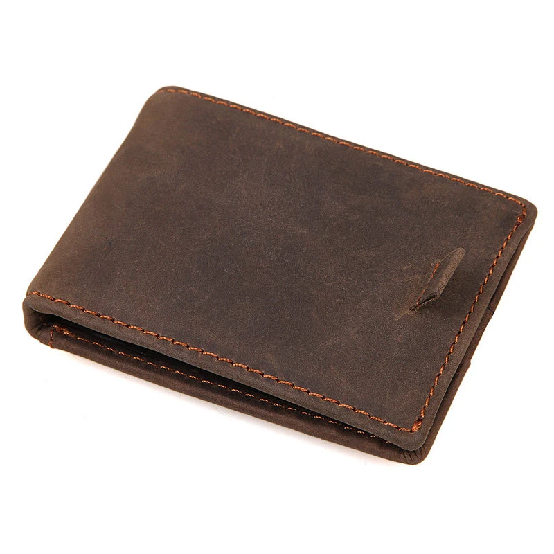 

RFID Blocking Slim Bifold Import Crazy Horse Genuine Leather Minimalist Front Pocket Wallets for Men with Mone Clip