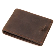 RFID bloqueo Delgado doble importación Crazy Horse cuero genuino minimalista bolsillo frontal billeteras para hombres con Mone Clip