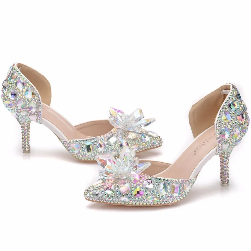 Свадебные туфли-лодочки с серебряными цветами и стразами; вечерние туфли на высоком каблуке 7,5 см; туфли Золушки со стразами; Свадебная обувь