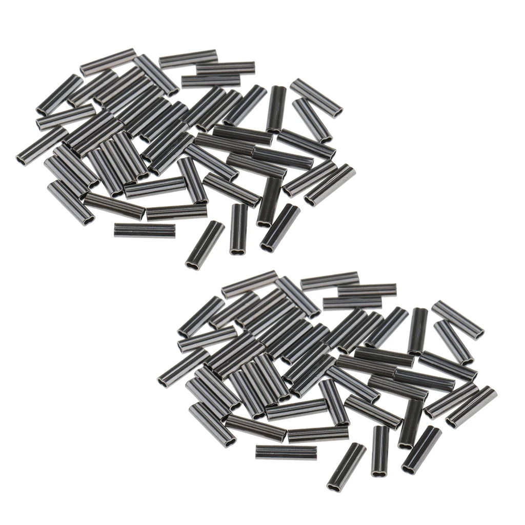 MagiDeal 100Pcs Copper Double Barrel Crimping Sleeves 0.8mm Bore Tube Connector Fishing Tools