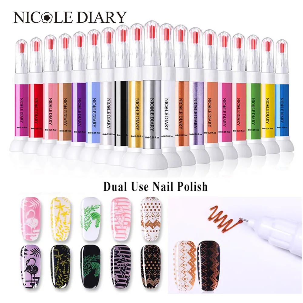 Nicole Diary 2 в 1 штамповка польский 8 мл Лак для ногтей Nail Art штамп Лаки Маникюр Nail Art печати лак для DIY штамповки