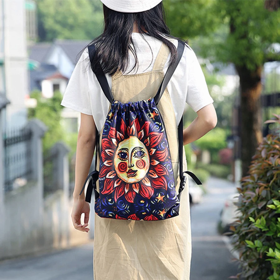 Canvas Backpack Women Travel Small Printing Harajuku Drawstring Bag New Fashion Sznurek Bolsa Korean Style Drawstring Pouch 5Z98