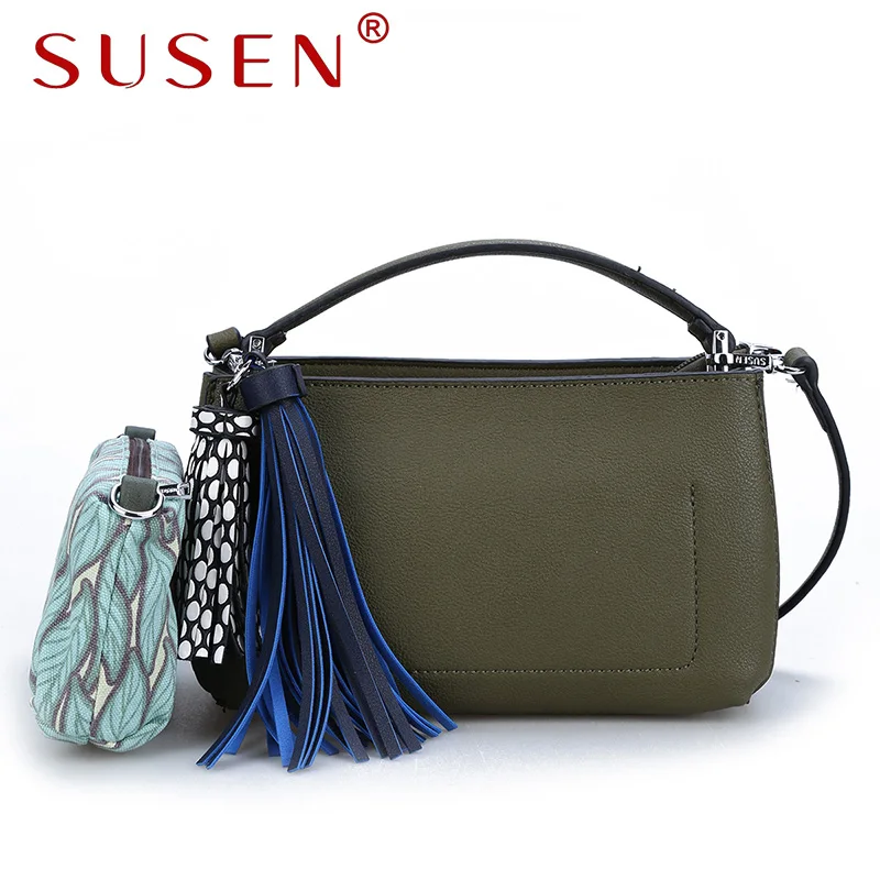 Buy SUSEN brand 2 pcs/set women handbag high quality pu leather female solid