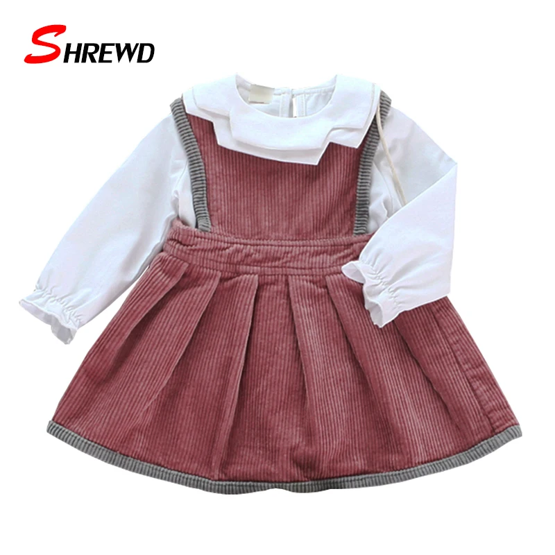 

Set Children Girl Autumn New 2016 Fashion Solid Toddler Girl Sets Lotus Leaf Collar T Shirt+Dress Kids Clothes Girls 3333Z