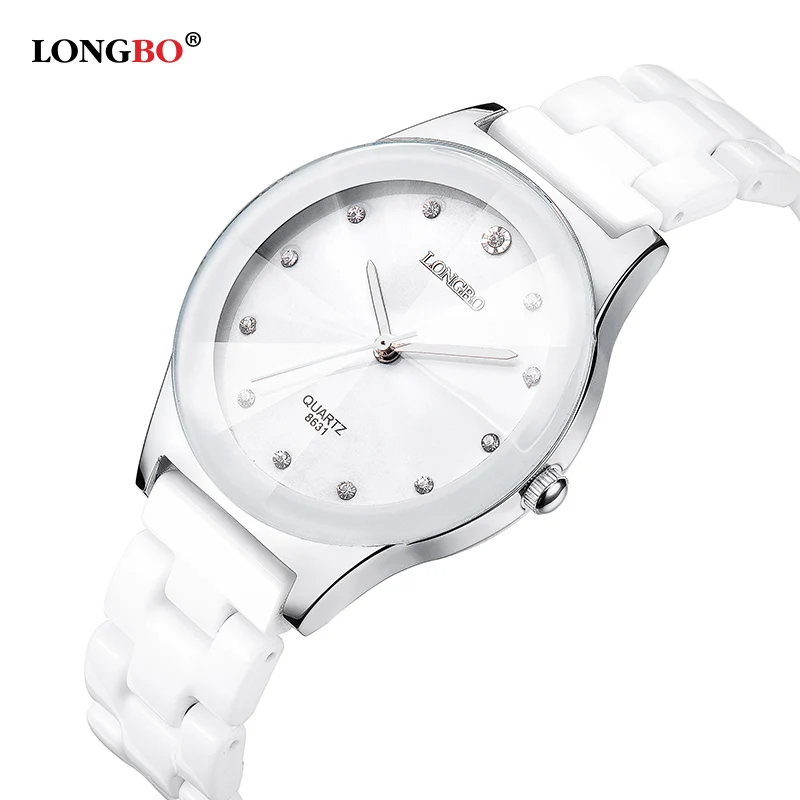 LONGBO Brand Lovers Ceramic Watch 2016 Fashion Women Rose Gold Rhinestone Quartz Watch Men Casual Sport