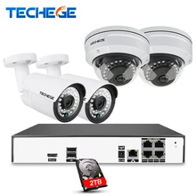 Techege H.265 4CH CCTV Camera System 4.0MP POE IP Camera 2560*1440 Waterproof Vandalprpof Motion Detect Surveillance Video Kit