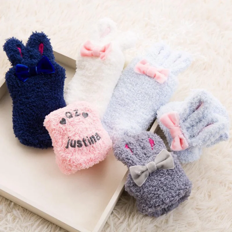 Очень милые зимние носки из кораллового флиса с кроликом для маленьких мальчиков и девочек мягкие теплые носки-тапочки для новорожденных и малышей возрастом до 3 лет
