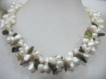 

3rows freshwater pearl white baroque tourmaline 18inch wholesale nature beads FPPJ discount gift