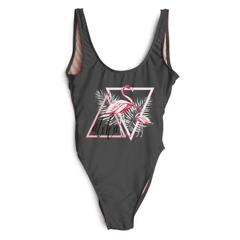 

Aloha Flamingo Print Swimsuit Women One Piece Bathing Suit Sexy Swimwear maillot de bain femme 2019 Beachwear monokini Bodysuit