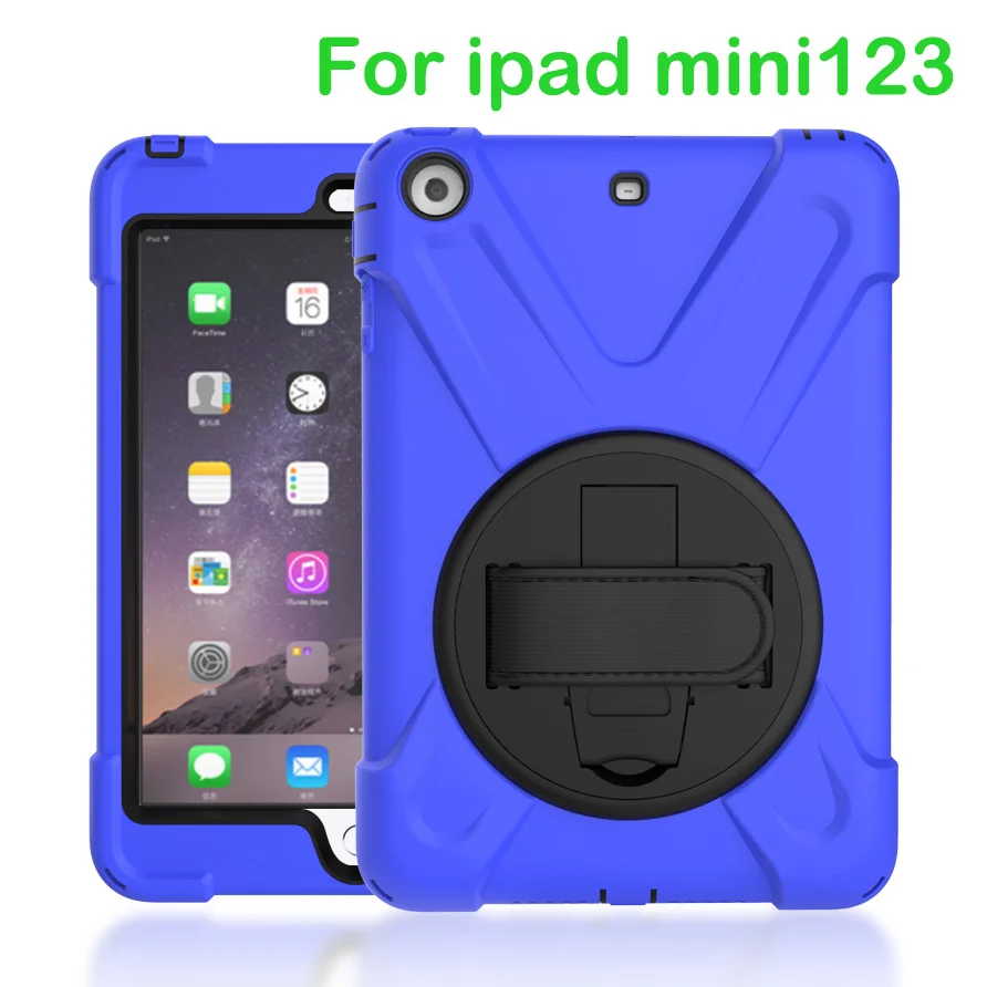 Чехол для Apple iPad mini2 mini3 mini1, Duty противоударный Гибридный Резина Прочный жёсткий защитный чехол Крышка+ подставка+ ремешок - Цвет: Blue-MN123-SDai