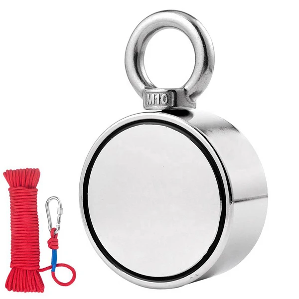 

770Kg Double-Sided Round Neodymium Fishing Magnet 94Mm With Ring Bolt Super Strong Fishing Magnet With 20M Rope Button For Mag