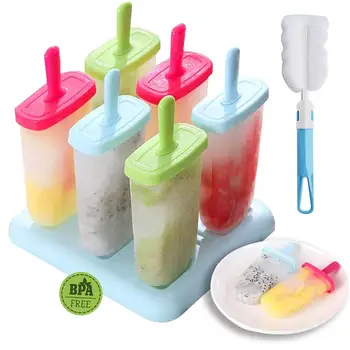 

6 Cell Frozen Ice Cream Pop Mold Multi-Purpose Food Grade Ice Bar Makers Ice Pop Molds Kitchen Ice Molds With Base