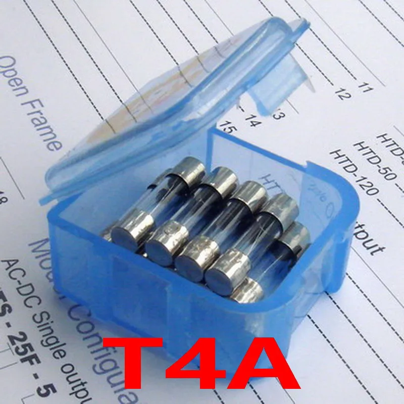 10 шт./лот) T4A 250 V 5x20mm Жидкость Slow Blow стеклянный трубчатый предохранитель, UL VDE RoHS утвержден, 4A, 4 ампер