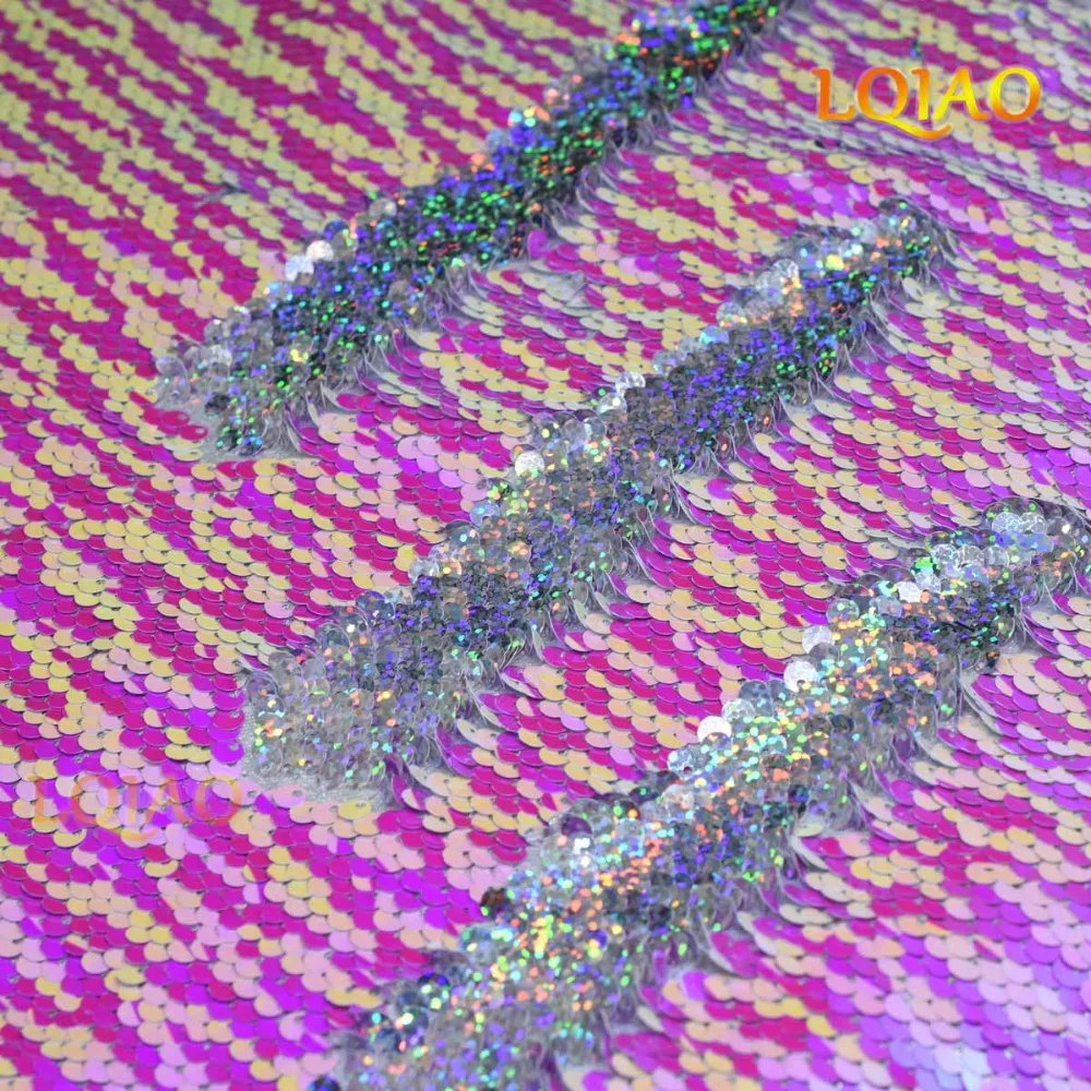 Dot Pink White Laser Silver Reversible Sequin Fabric 04