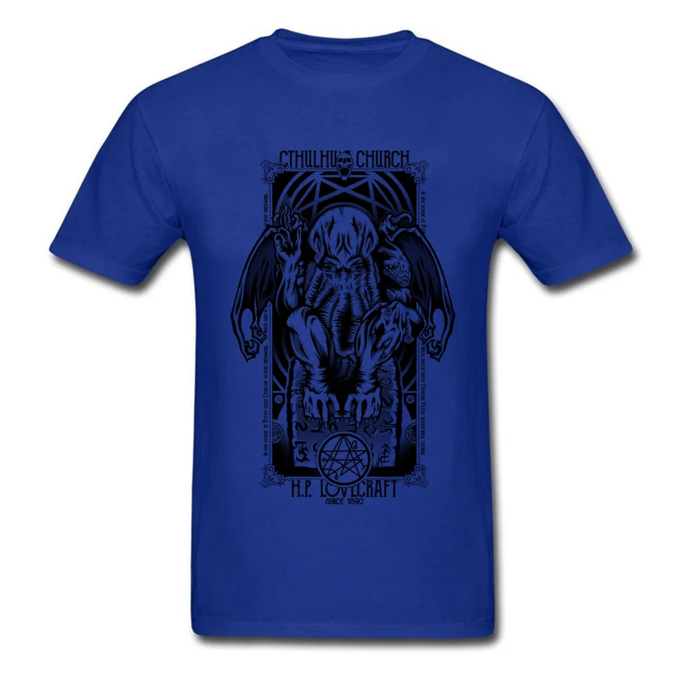 Cthulhus Church O Neck T-Shirt Autumn Tops Shirts Short Sleeve Coupons Cotton Europe Tops Shirt Design Men Top Quality Cthulhus Church blue
