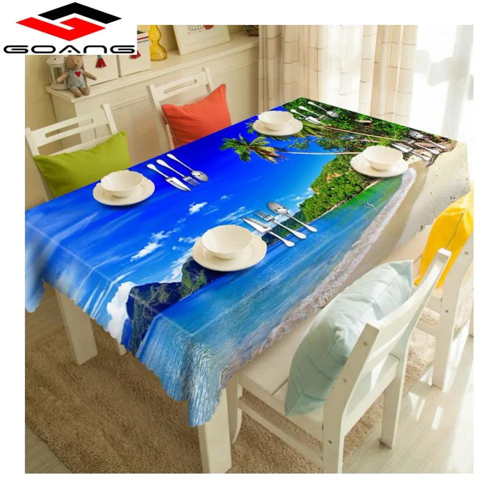 GOANG Table Cloth Waterproof Thicken Cotton Tablecloth Sea Scenery Dustproof Rectangular Round Dining Table Cover Home Decor GOANG Table Cloth Waterproof Thicken Cotton Tablecloth Sea Scenery Dustproof Rectangular Round Dining Table Cover Home Decor