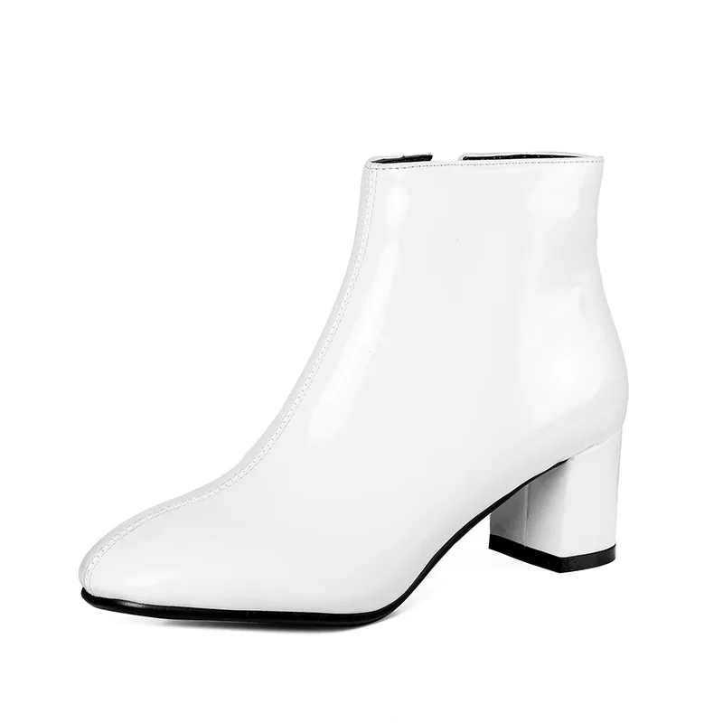 YMECHIC/ г.; модные женские ботинки красного, черного, белого цвета; обувь на высоком квадратном каблуке с квадратным носком; женские зимние ботильоны; осенние ботинки