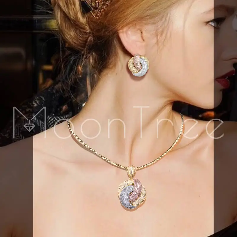 

MoonTree Fashion Luxury Twist Super Shiny Geometry Cubic Zirconia Women Bracelet Necklace Earring European Dress Jewelry Set