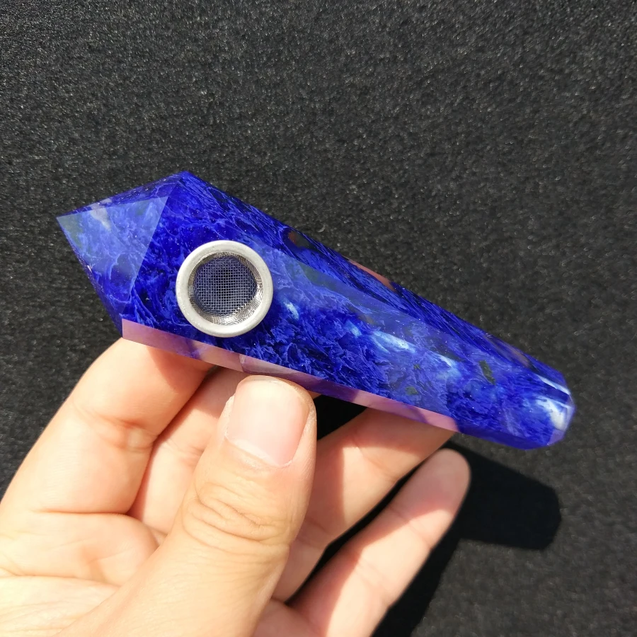 

Drop Shipping wholesale Natural blue smelting Quartz Crystal Smoking Pipe+strainer quartz stone healing wand Free Shipping X07