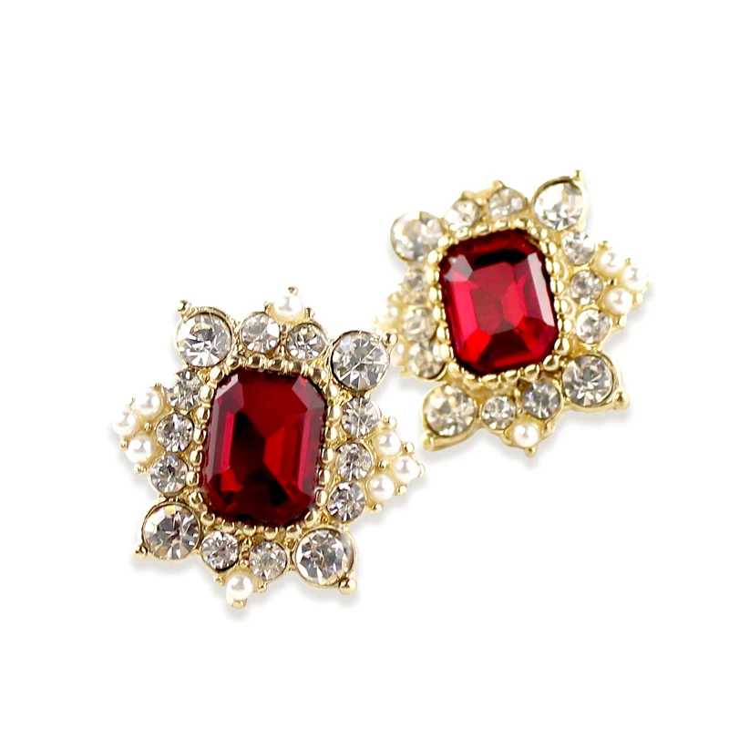 

New Red Crystal Stud Earrings Fashion for Women Wedding Red Gems Stud Earrings Girl Party Jewelry