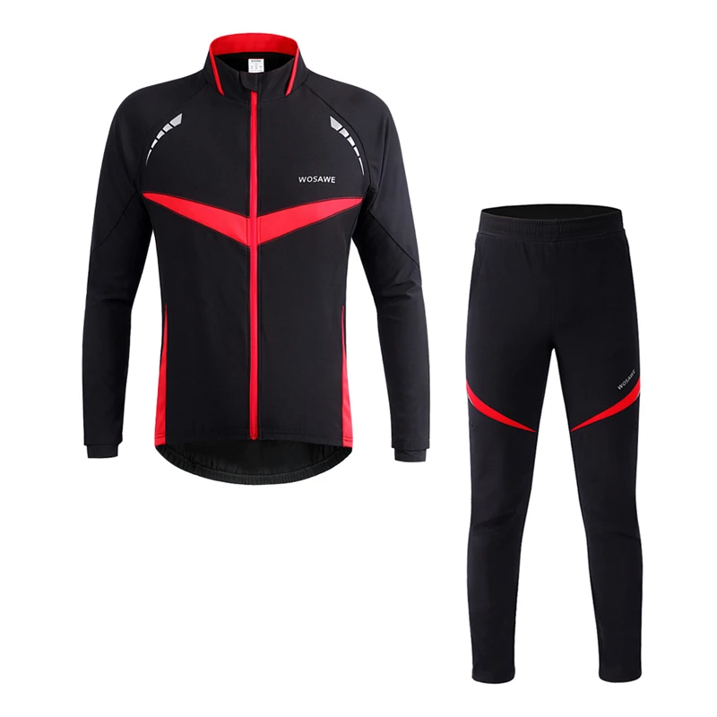 WOSAWE светоотражающие велосипедные комплекты мужские зимние куртки без флиса костюмы с длинным рукавом ветровка комплект велосипедная одежда спортивный комплект пальто - Цвет: Красный
