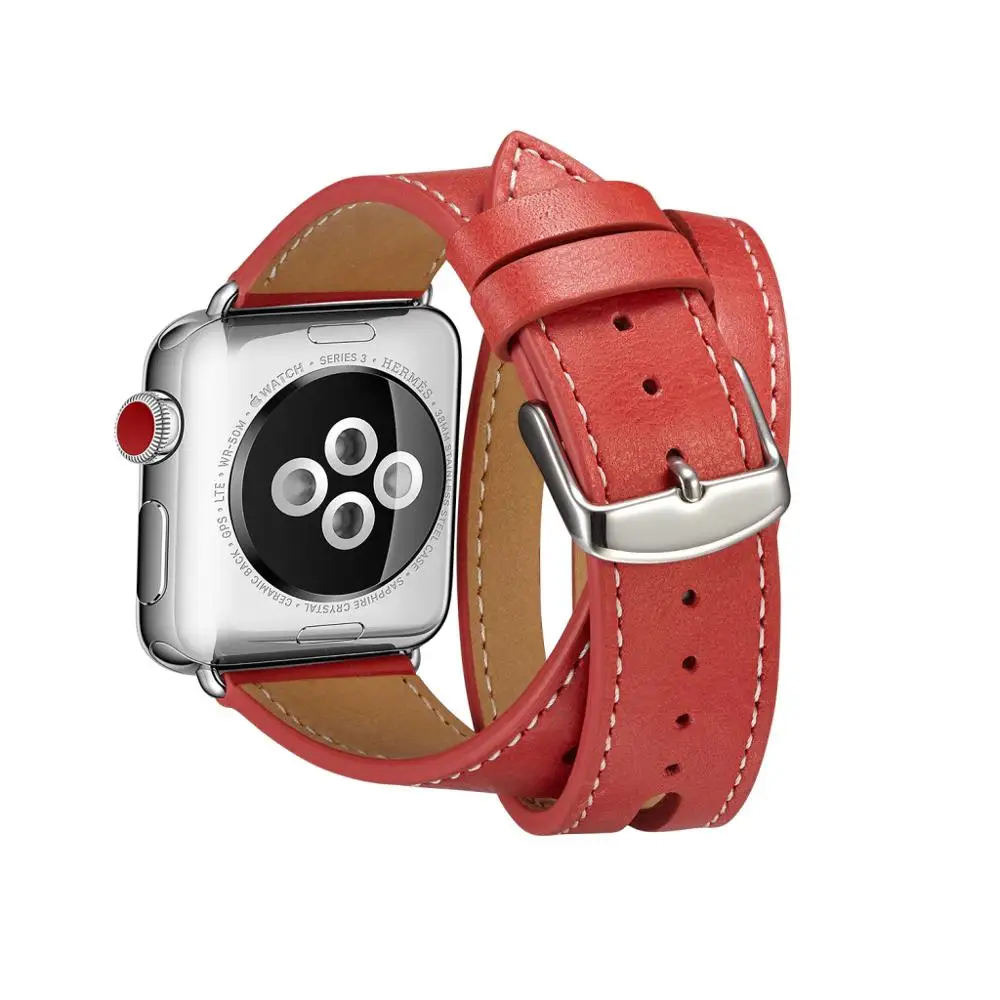 Длинный кожаный ремешок для Apple Watch Series5 4 3 2 38 мм 42 мм 44 мм 40 мм двойной тур Браслет Кожаный ремешок для Iwatch Smart Watch