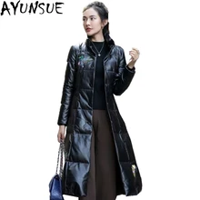 AYUNSUE Роскошная Новинка, Брендовое Женское пальто из натуральной кожи, длинный воротник-стойка, пуховик на утином пуху, Женская ветровка размера плюс LX1137