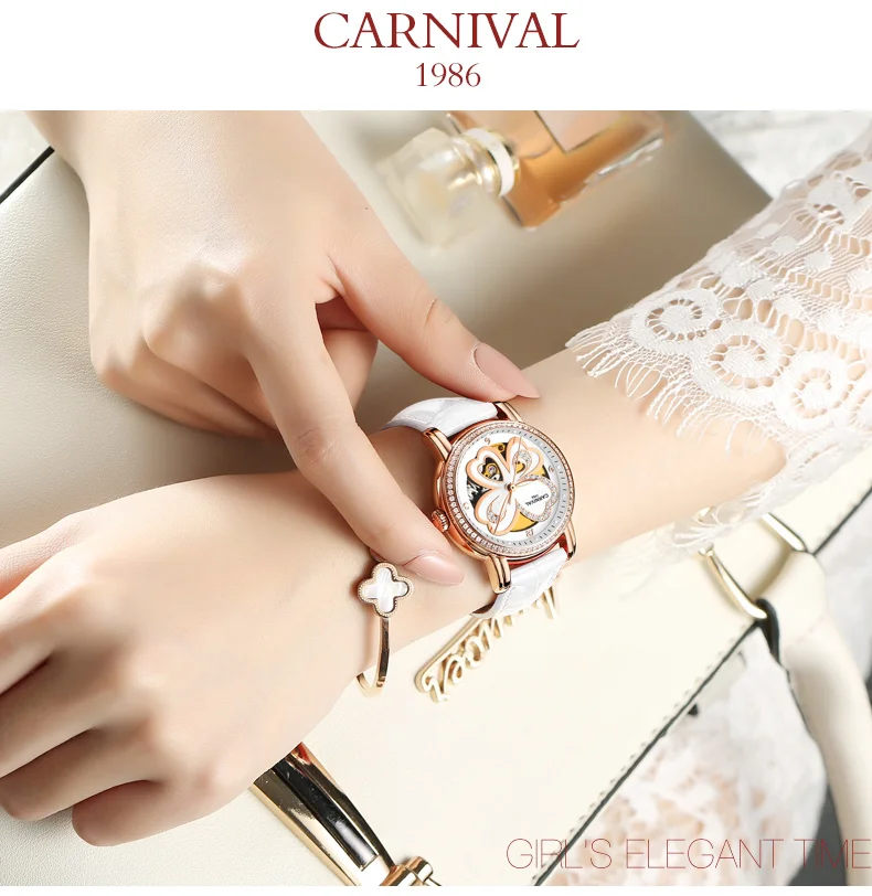 Автоматические часы relogio feminino, карнавальный Топ бренд, женские повседневные механические наручные часы, женские светящиеся часы со скелетом