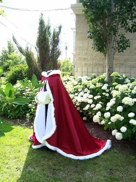Wedding accessories coat winter Bridal Faux Fur Cape Wedding Cloak red2