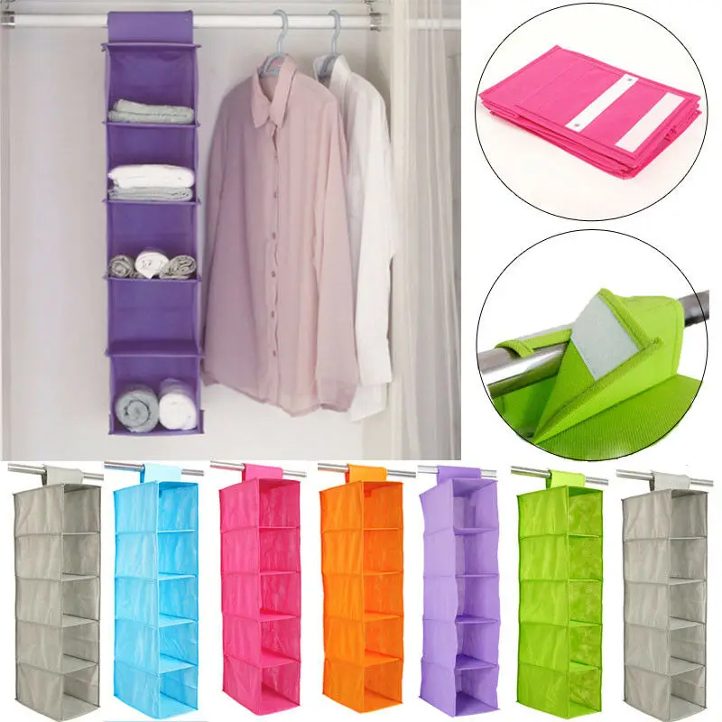 

Faroot 5-Shelf Fabric Hanging Wardrobe Closet Storage Organizer Cloth Bag Foldable